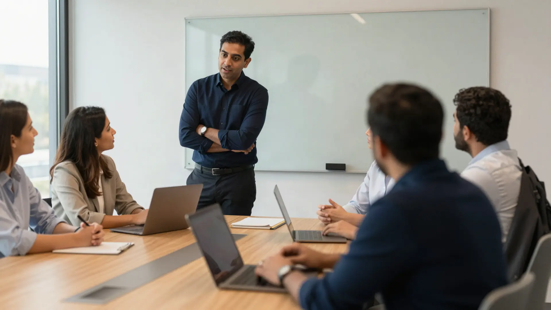 Leadership team discussing AI adoption in a boardroom